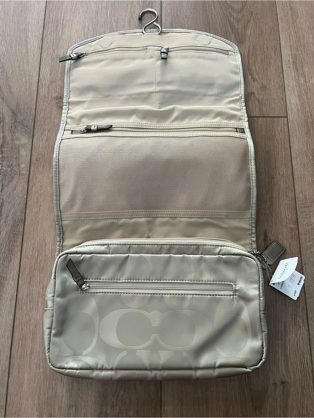 Coach Light Khaki Signature Nylon CosmetKit with Silver Tag NWT
